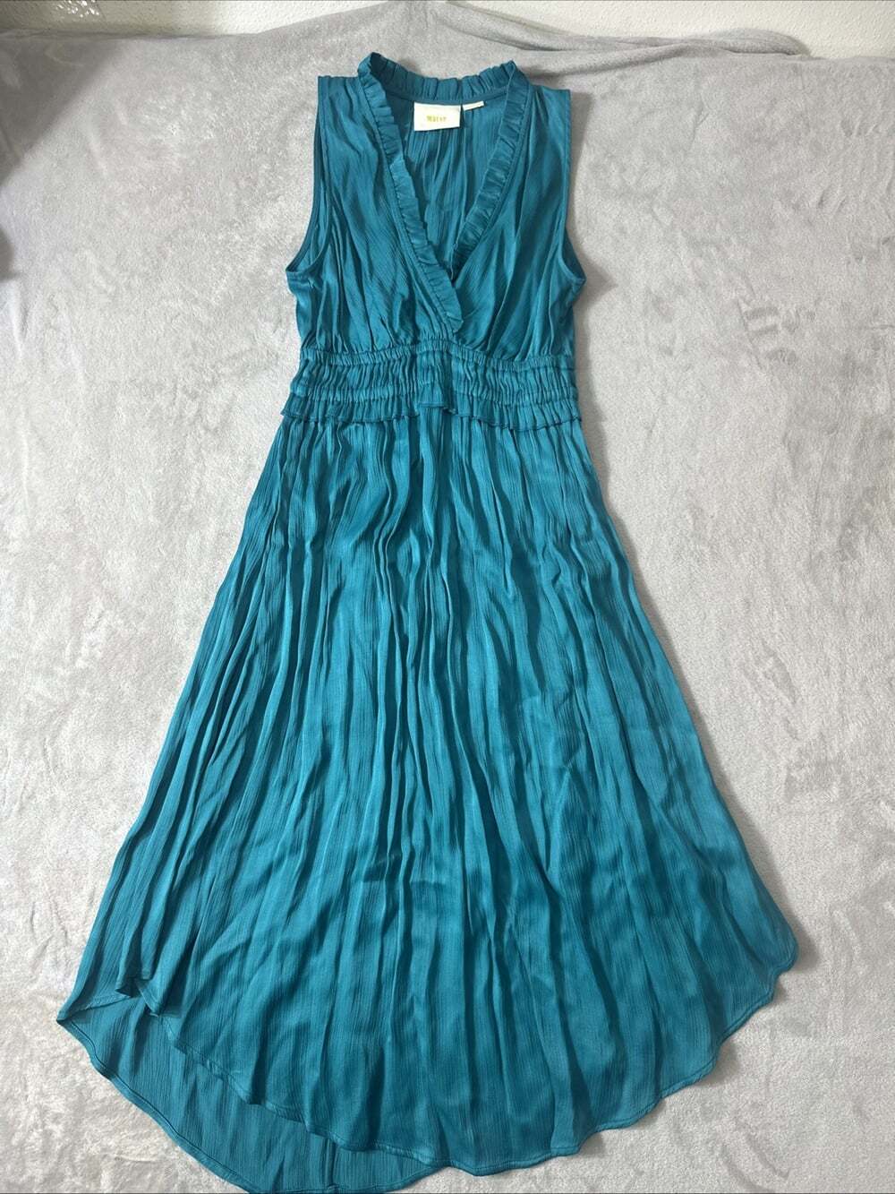 Maeve Anthropologie Women’s XS Teal Pleated Ruffle V-Neck Midi Dress